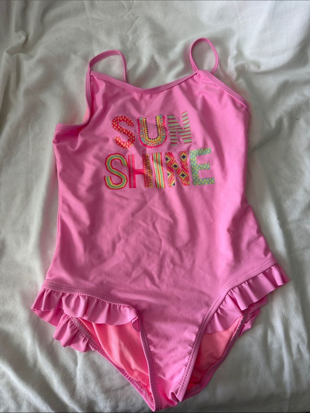 Girls' Pink "Sun Shine" Ruffle One-Piece Swimsuit